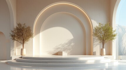Luxurious and elegant Islamic-themed podium. Islamic Podium, presentation, stage, base. Generative AI.
