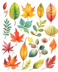 Fototapeta premium watercolor clip art set of autumn seasons leaves