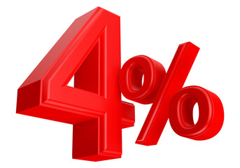 4 percent discount number red 3d render