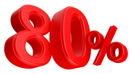 80 percent discount number red 3d render