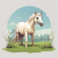 A white horse grazing in a meadow
