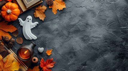 Modern Halloween Decor and Horror Novels Display

