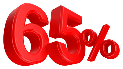 65 percent discount number red 3d render