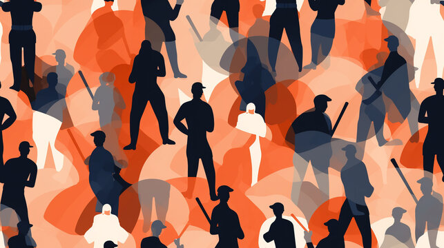 Seamless repetitive symetric pattern illustration of baseball figures. Pattern.