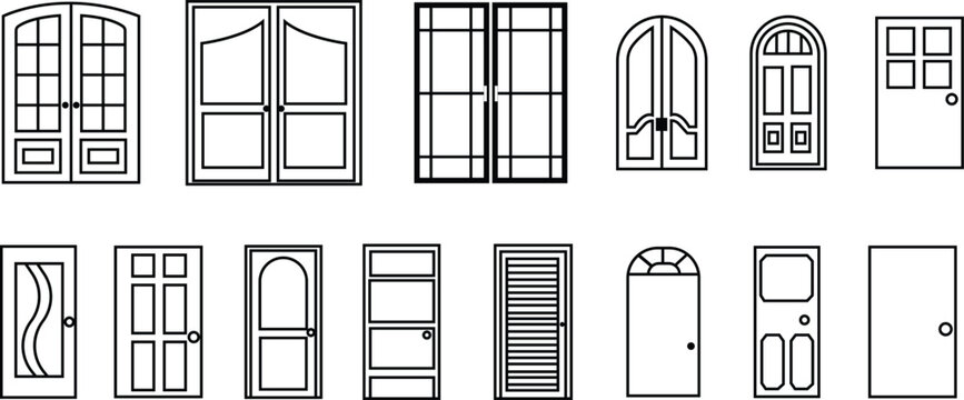 Set of Door icons. Entry illustration signs. Emergency exit symbols. black Icons in trendy line style editable stock on transparent background. door symbols for your web site designs, logos, app, UI.