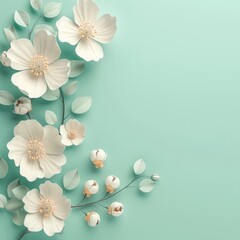 flowers on mint background illustration with space for text.