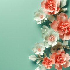 flowers on mint background illustration with space for text.