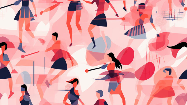 Seamless repetitive symetric pattern illustration of badminton figures. Pattern.