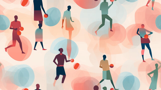Seamless repetitive symetric pattern illustration of basketball figures. Pattern.