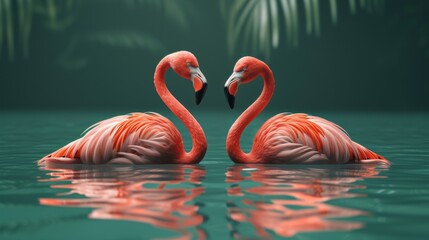 Caribbean flamingo standing in water with reflection. Cuba.