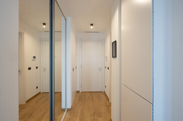 Corridor interior with mirrors and closet doors
