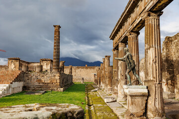 Pompeii ruins in Italy, ancient historical place, excavations, volcanic eruption.
