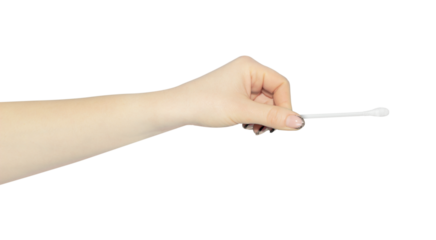 cotton swab, ear stick in hand, outstretched hand with cotton swab, ear stick, isolated from background