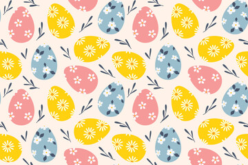 seamless pattern with easter eggs with floral ornaments - vector illustration