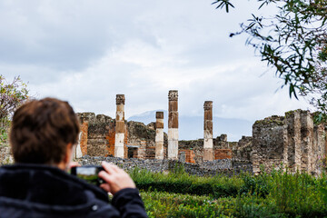 Pompeii ruins in Italy, ancient historical place, excavations, volcanic eruption.