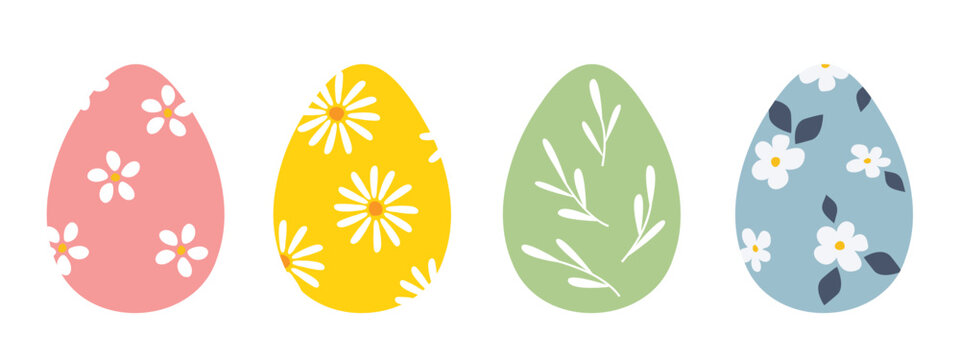 set of different colorful easter eggs with floral ornaments - vector illustration