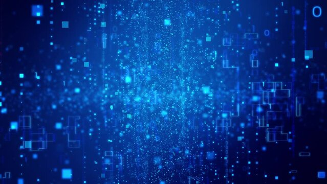 Technology digital data transfer cyberspace background concept. Abstract particle futuristic network connections cybersecurity high tech dark blue background.	