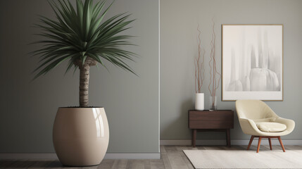 Yucca plant as part of minimalistic indoor decor. 