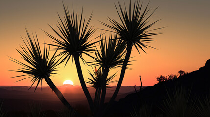 Obraz premium silhouette of a Yucca plant against a vibrant sunset.