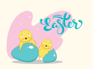 Cartoon Illustration of Cute Chicks and Eggs for Happy Easter Celebration Concept.