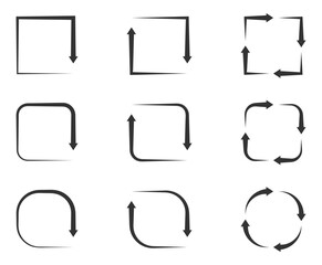 Collection arrows vector background black and white symbols. Different arrow icon set circle