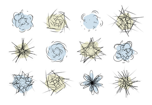 Swirl design elements. Abstract curve cartoon graphic design. Set of twist circular vortex
