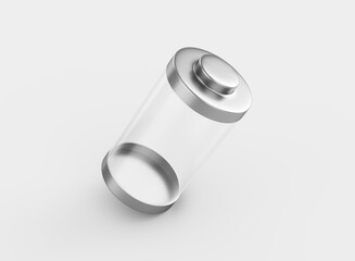 3d Abstract Transparent Empty Glass Battery With Metal Caps On White Background 3d Illustration