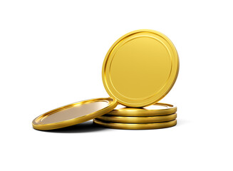 3d Stack Of Golden Coins Shiny Rounded Coins Stack On White Background 3d Illustration