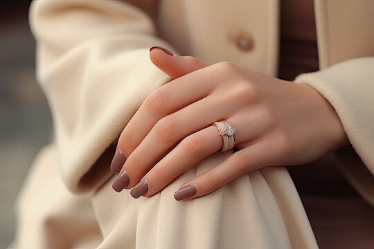 A glamorous woman's hand showcases her exquisite nail polish, epitomizing luxury nail manicure.