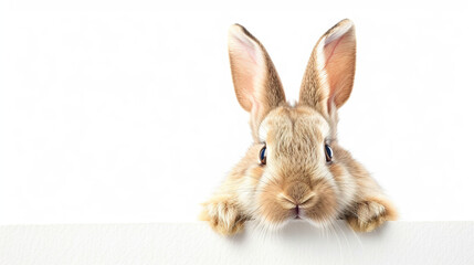 Cute little rabbit on white background, closeup. Space for text.