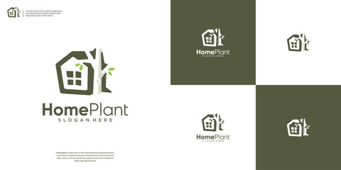 Abstract home plant logo design - obrazy, fototapety, plakaty