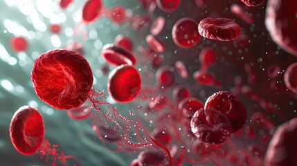 a red cell surrounded by white blood cells move through a blood vessel