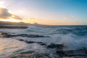 Fototapeta premium El Puertillo seascape at sunset. Arucas. Gran Canaria. Canary Islands