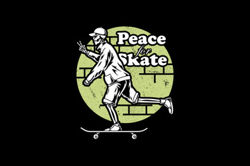 skateboard with skull peaceful funky illustration artwork with street wear style