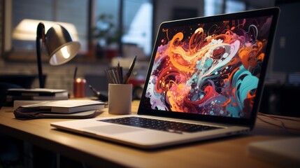 Creative designer using laptop and graphic drawing pen for digital artwork