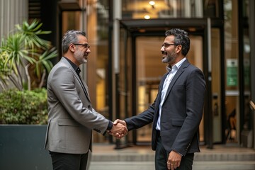 Businessmen Seal the Deal: Handshake Agreement Success,Handshake Success in Business Transaction