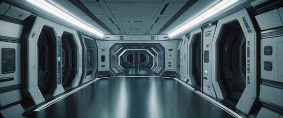 Space station or spaceship scifi style corridor or room. . Ultra modern sci-fi design. 
