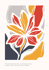 Naklejka premium Vector vintage abstract poster art with flower colour shapes 2d illustration Matisse style