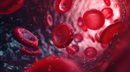 a red cell surrounded by white blood cells move through a blood vessel