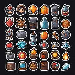 Adventure game items icon set