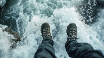 A person standing on top of a wave in the ocean. Perfect for illustrating the power and beauty of nature.