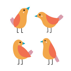 Birds icon set vector illustration. Cute cartoon hand drawn character.