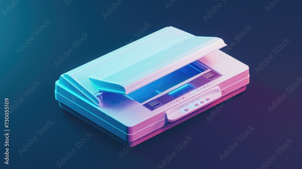 Poster A pink and blue printer sitting on top of a table. Ideal for office and technology-related projects