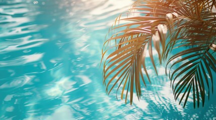 A close up view of a palm tree situated near a pool. Perfect for tropical vacation and relaxation themes - obrazy, fototapety, plakaty