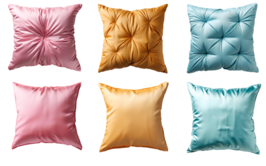 pillow set png. colorful cushion set in easter pastel colors png. Pink cushion png. Yellow pillow png. Blue cushion png. Cushion top view. Pillows flat lat