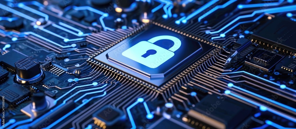 Poster protecting user's personal data and ensuring safe internet access with cyber security measures.
