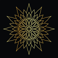 Golden mandala on a black background, vector illustration.