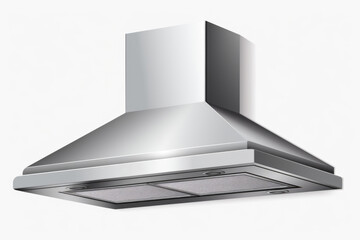 A sleek and contemporary stainless steel range hood on a clean white background. Perfect for showcasing kitchen appliances and home renovations - obrazy, fototapety, plakaty