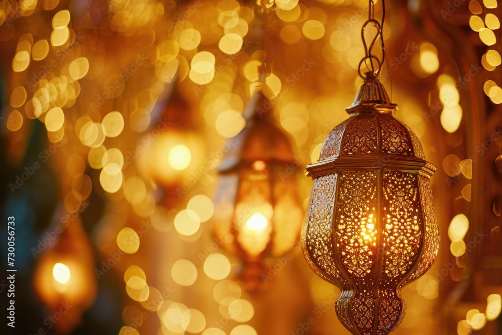 Aufkleber A bunch of lights hanging from a ceiling, creating a beautiful and mesmerizing display. Perfect for adding ambiance and elegance to any space