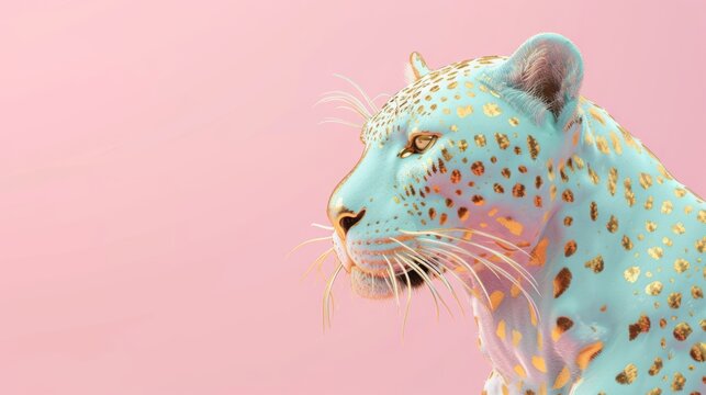 mint leopard with gold spots 3D illustration.